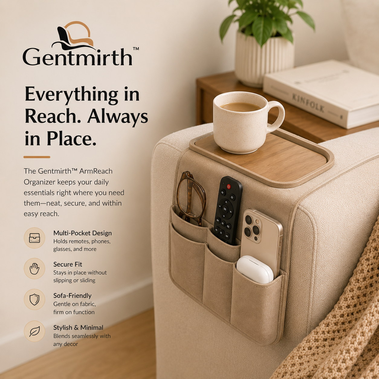 Gentmirth™ LiftDock DuoSide Organizer – Smart Sofa Arm System
