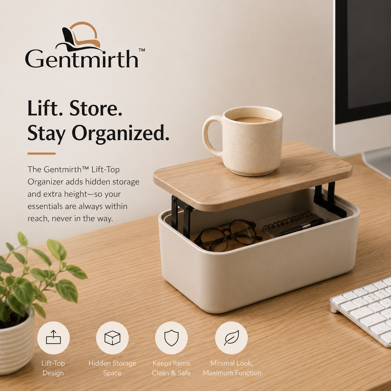 Gentmirth™ ElevéLift Multi-Function Bedside Organizer